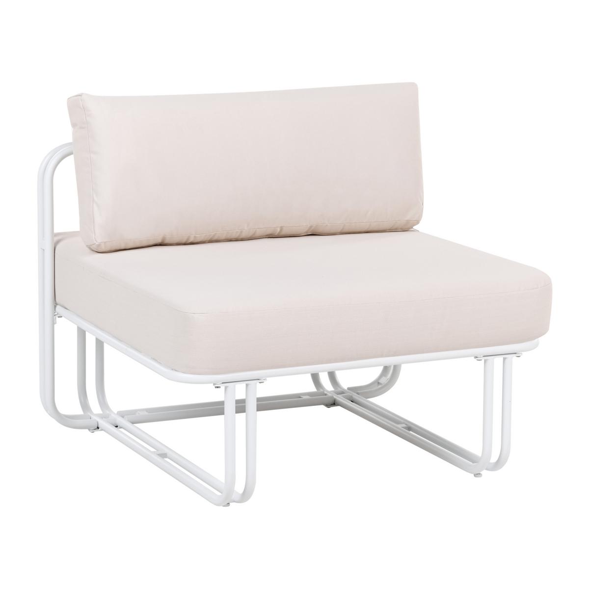 LOUNGE-SET mit Tisch und Ottomane 3-Sitzer Metall Weiß Camerota - Beige/Weiß, Metall - Beliani