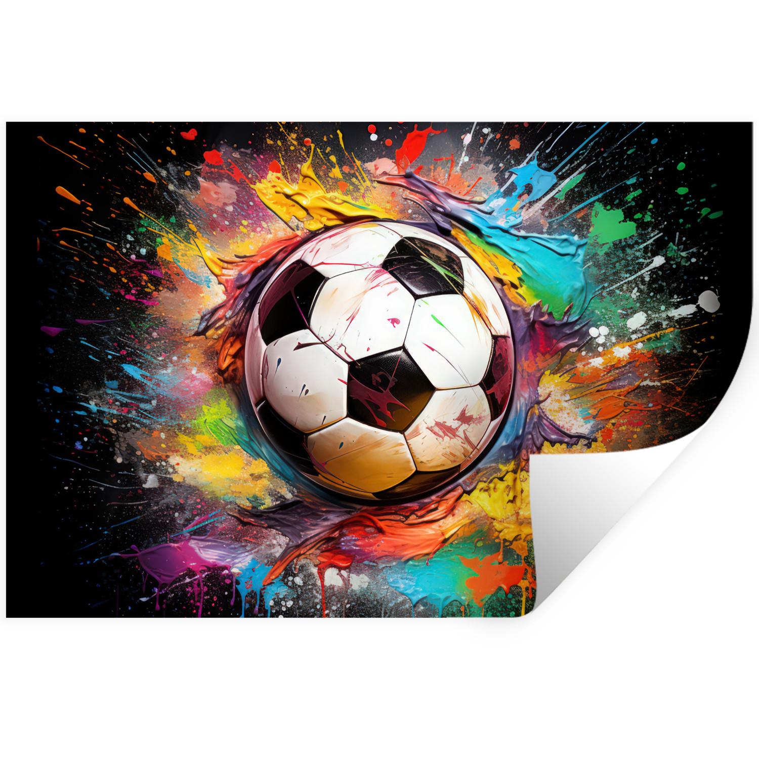WANDTATTOO Fußball - Farbe - Farben - Schwarz - Weiß Deko Wohnzimmer 60x40 cm - Weiß, Kunststoff (60/40/0.1cm) - MuchoWow