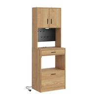 KÜCHENTURM mit Steckdose und Lochwand FSB98-E-N - Ahornfarben/Schwarz, Holzwerkstoff/Fell (60/170/40cm) - SoBuy