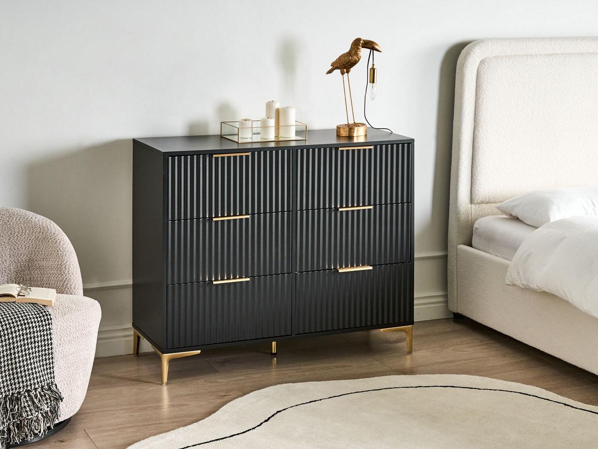 KOMMODE mit 6 Schubladen Schwarz Walcott - Schwarz, Holzwerkstoff (108/89/40cm) - Beliani