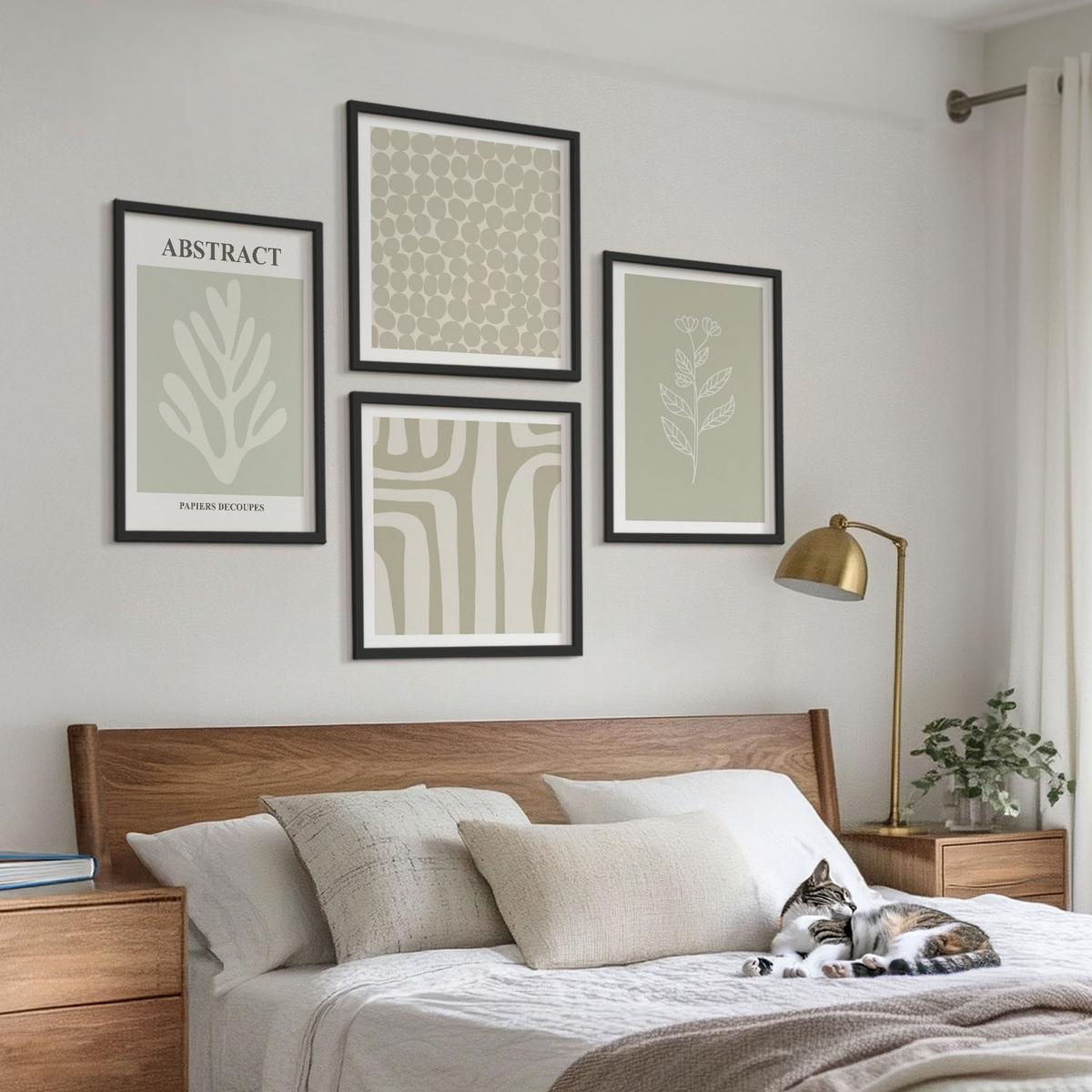 BILDER SET 4er Set - 50x50 cm & 40x60 cm Schwarzer Rahmen - Pflanzen- und geometrische Muster - Schwarz, Kunststoff (50/50cm) - TULUP