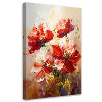 WANDBILD, Rote Blumen in einer warmen Aquarellkomposition - Rot, Textil (80/120cm) - Feeby