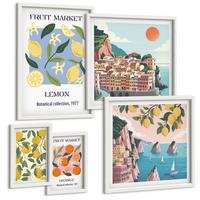 BILDER SET 5er Set - 50x50 cm & 20x30 cm & 40x60 cm Weißer Rahmen - Italienische Zitronenurlaube Capri - Weiß, Kunststoff (40/60cm) - TULUP