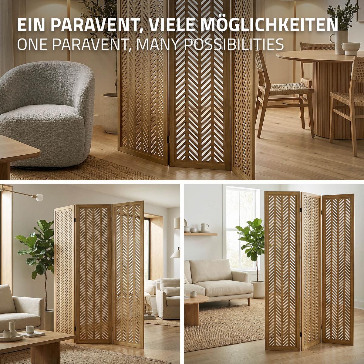 PARAVENT 3 teilig Kobe 170x121 cm Natur aus Holz - Braun, Holz (121/170/2cm) - ML-DESIGN