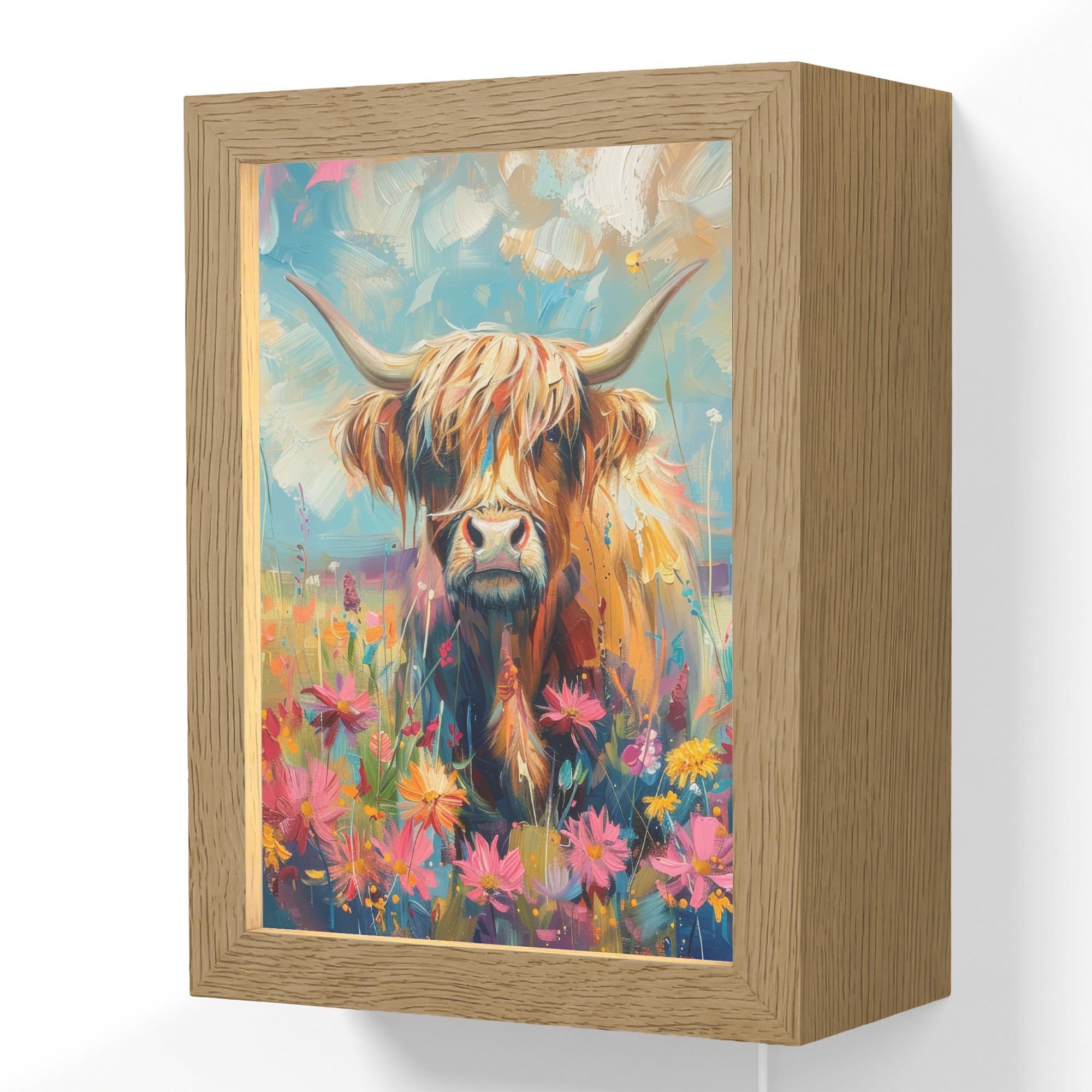 WANDLEUCHTE Schottische Hochländer - Natur - Farbenfroh - Blumen 15x20 cm - Multicolor, Holzwerkstoff (15/20/8cm) - OnlyWow