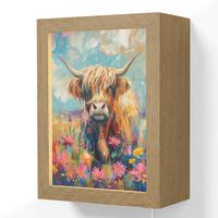 WANDLEUCHTE Schottische Hochländer - Natur - Farbenfroh - Blumen 15x20 cm - Multicolor, Holzwerkstoff (15/20/8cm) - OnlyWow