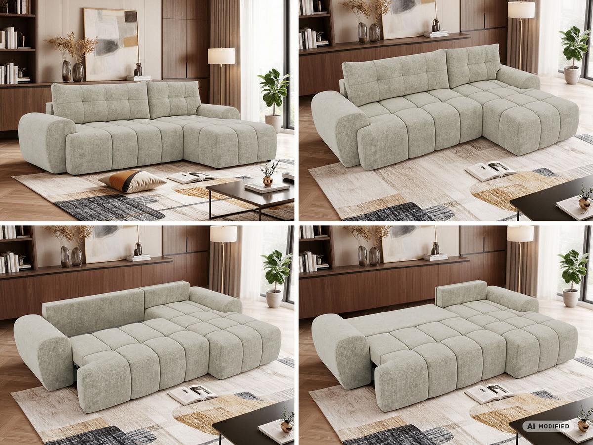 ECKSOFA MARIVO L - Creme Schenille grob gewebt - Rechts Seite - Creme/Schwarz, Kunststoff/Textil (271/161cm) - MKS