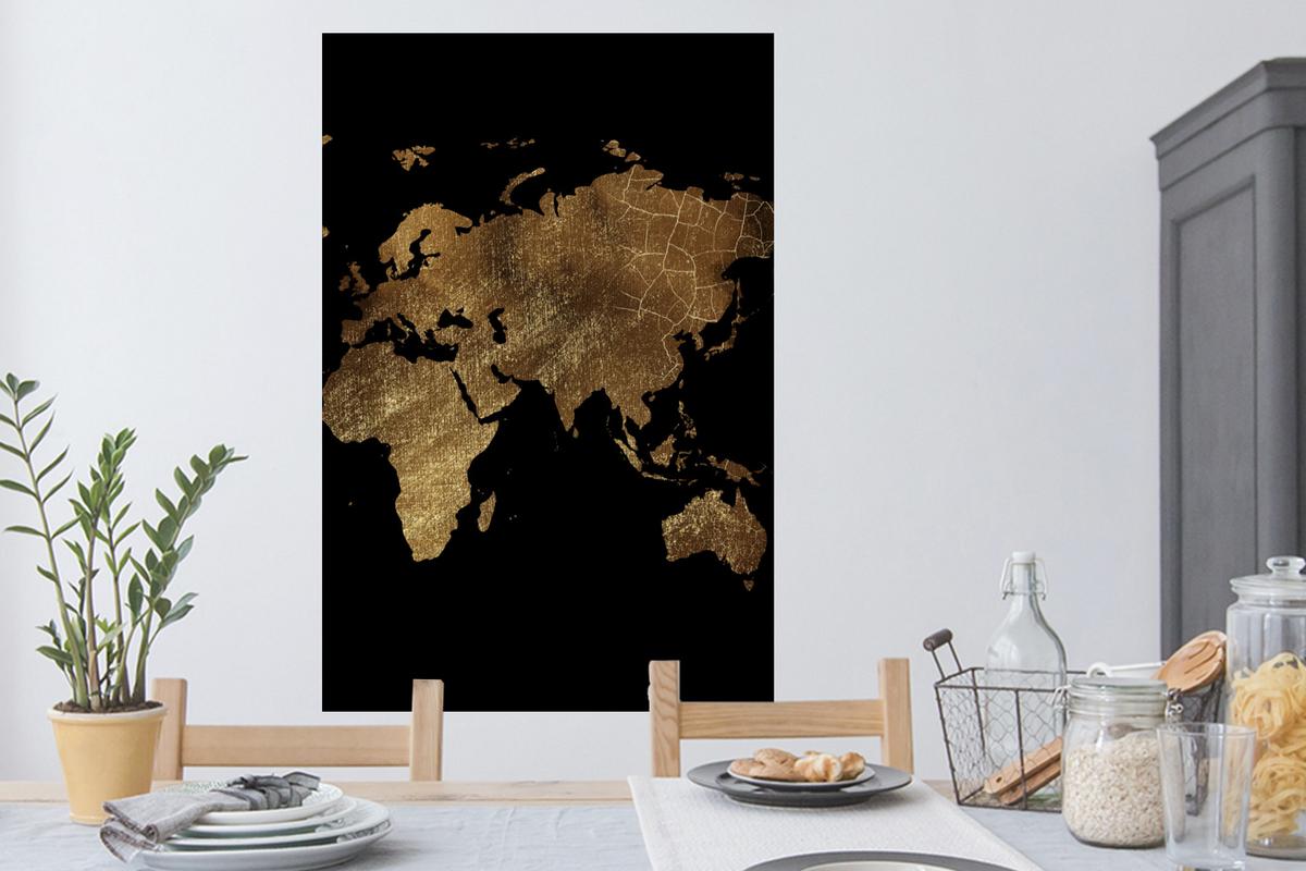 WANDTATTOO Weltkarte - Gold - Luxus - Erde - Schwarz Wandaufkleber 80x120 cm - Goldfarben, Kunststoff (80/120/0.1cm) - MuchoWow