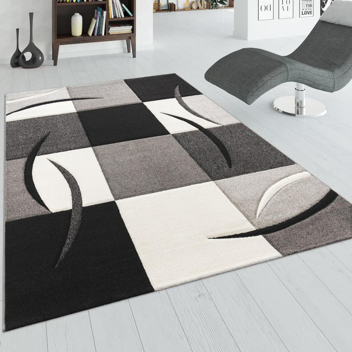 KURZFLORTEPPICH, kariert, Florhöhe 12 mm, Schwarz, 120 x 170 cm - Schwarz, Textil (170/120cm) - KADIMA DESIGN