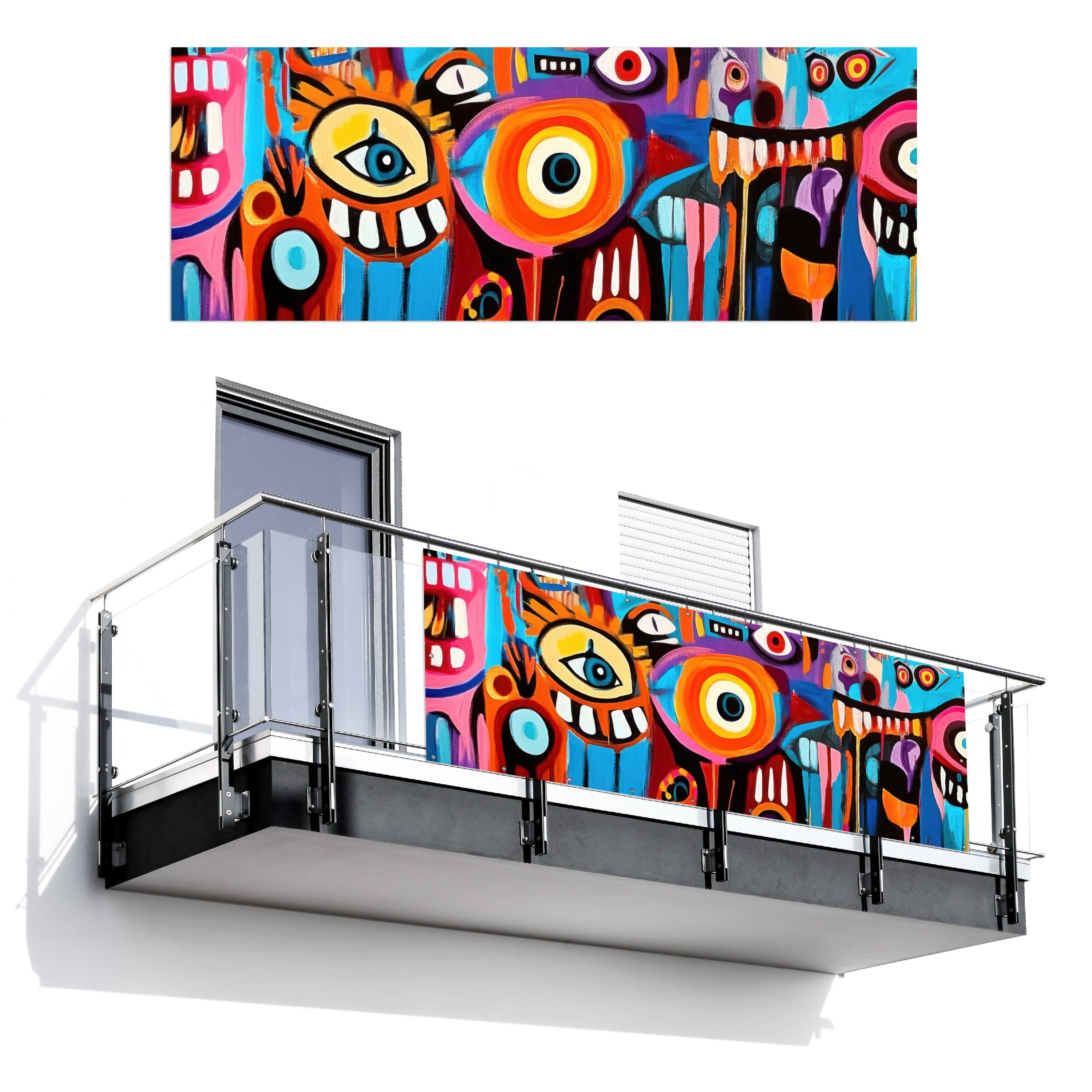 BALKON-SICHTSCHUTZ Abstrakt - Gesicht - Farbenfroh Balkon Deko 300x110 cm - Multicolor, Kunststoff (300/110cm) - MuchoWow