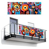 BALKON-SICHTSCHUTZ Abstrakt - Gesicht - Farbenfroh Balkon Deko 300x110 cm - Multicolor, Kunststoff (300/110cm) - MuchoWow