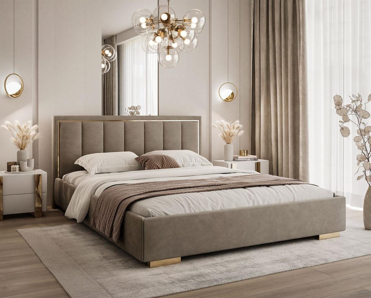POLSTERBETT AURELIA 160x200 mit Stauraum für Bettwäsche und Rahmen French Velvet 656 - Beige, Textil - Lookway