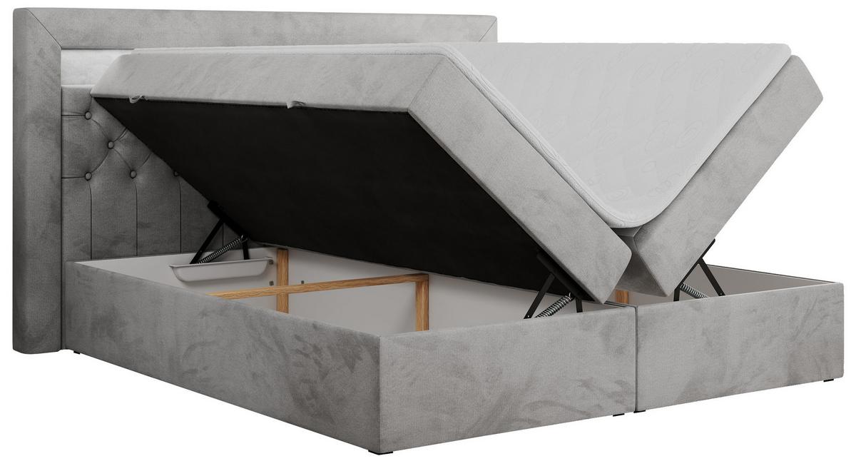 BOXBETT GOLD-6 LED 140/200 Hellgrau Velvet - H4 - Hellgrau, Holz/Textil (140/200cm) - MKS