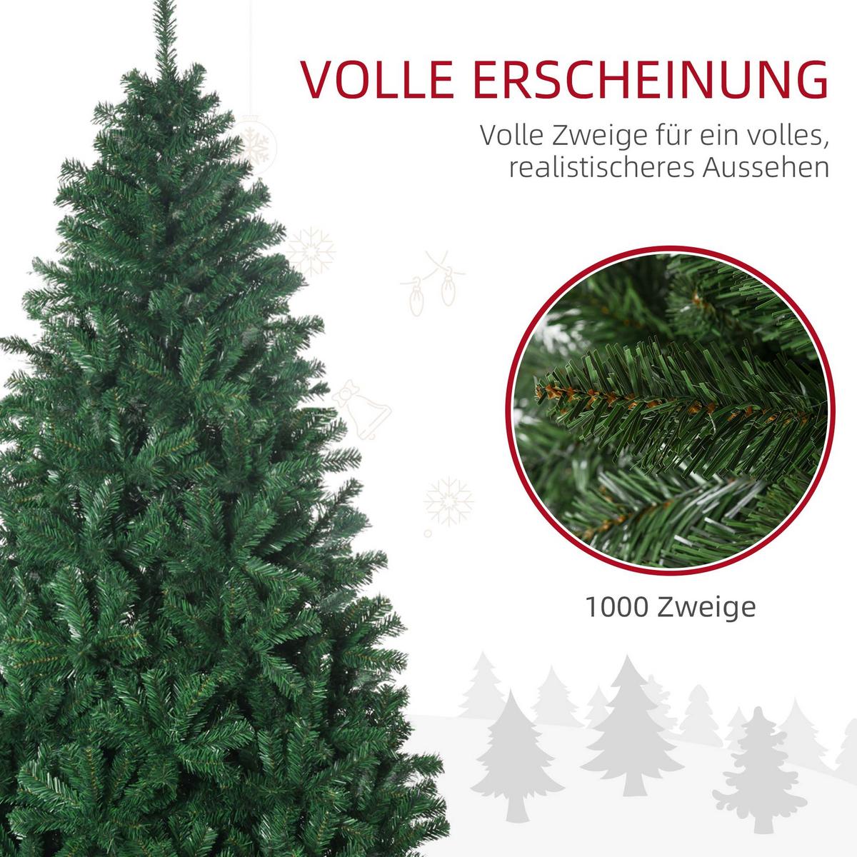WEIHNACHTSBAUM 1,8 m Christbaum Kunsttanne 1000 Zweige Metallfuß PVC Weiß - Grün, Kunststoff (180cm) - HOMCOM
