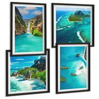 BILDER SET 4er Set - 50x50 cm & 40x60 cm Schwarzer Rahmen - Tropische türkisfarbene Inseln - Schwarz, Kunststoff (50/50cm) - TULUP