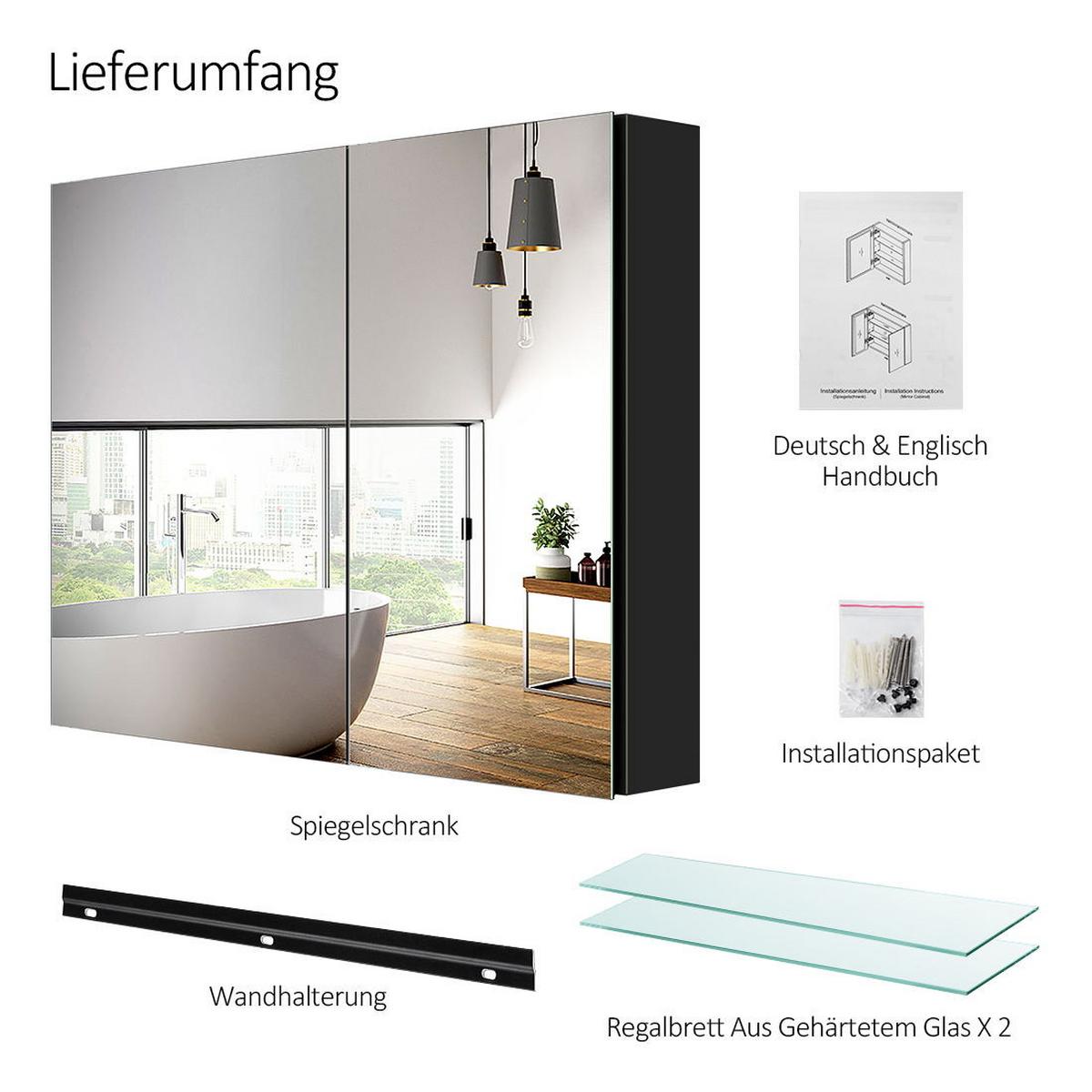 SPIEGELSCHRANK Schwarz 85/65/14,5 cm - Schwarz, Metall (85/65/14.5cm) - EMKE