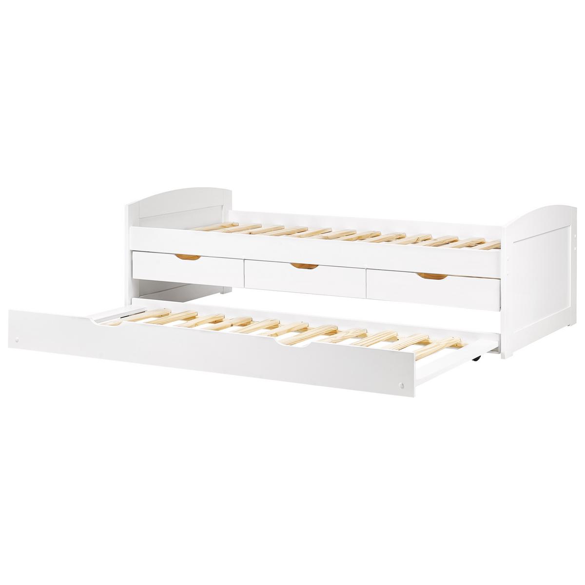 AUSZIEHBETT 90/200 cm Weiß Petiville - Weiß, Holz (90/200cm) - Beliani