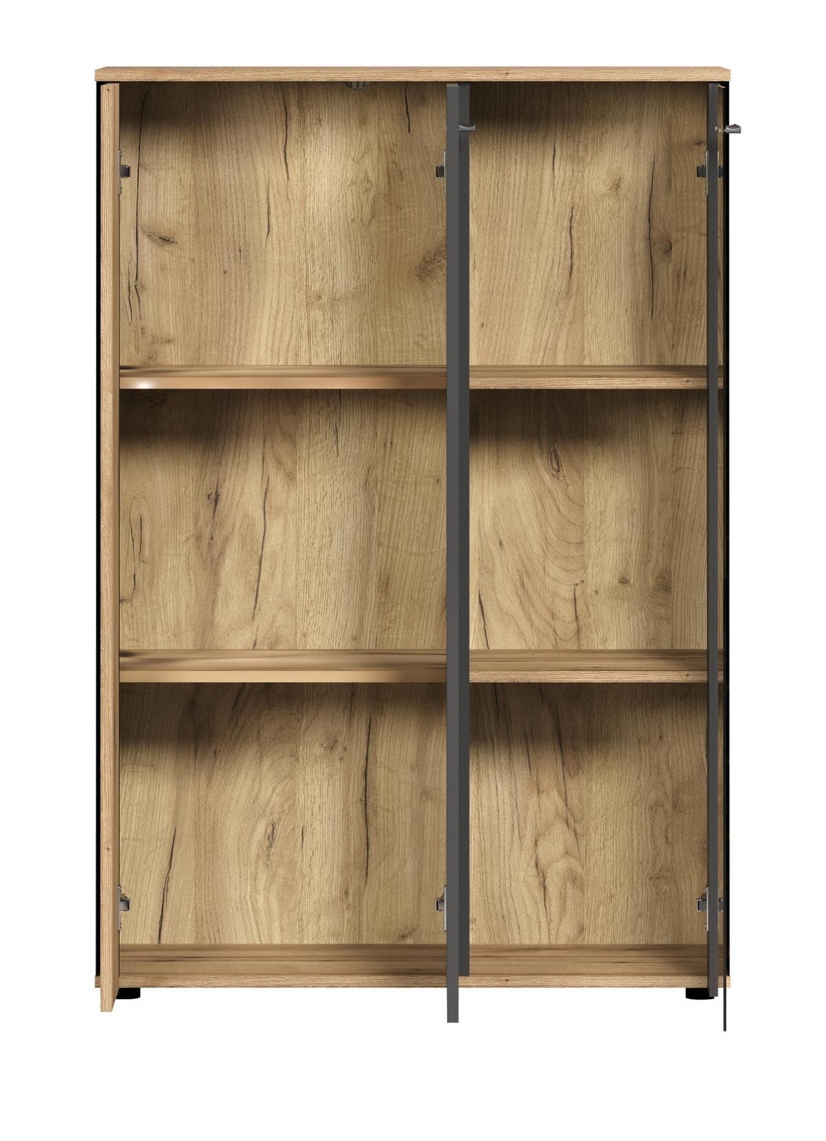 HIGHBOARD grau, Evoke Eiche 90 x 132 cm, Kommode in modernem Design - Eichefarben/Schwarz, Glas/Holzwerkstoff (90/132/34cm) - Top.Furn