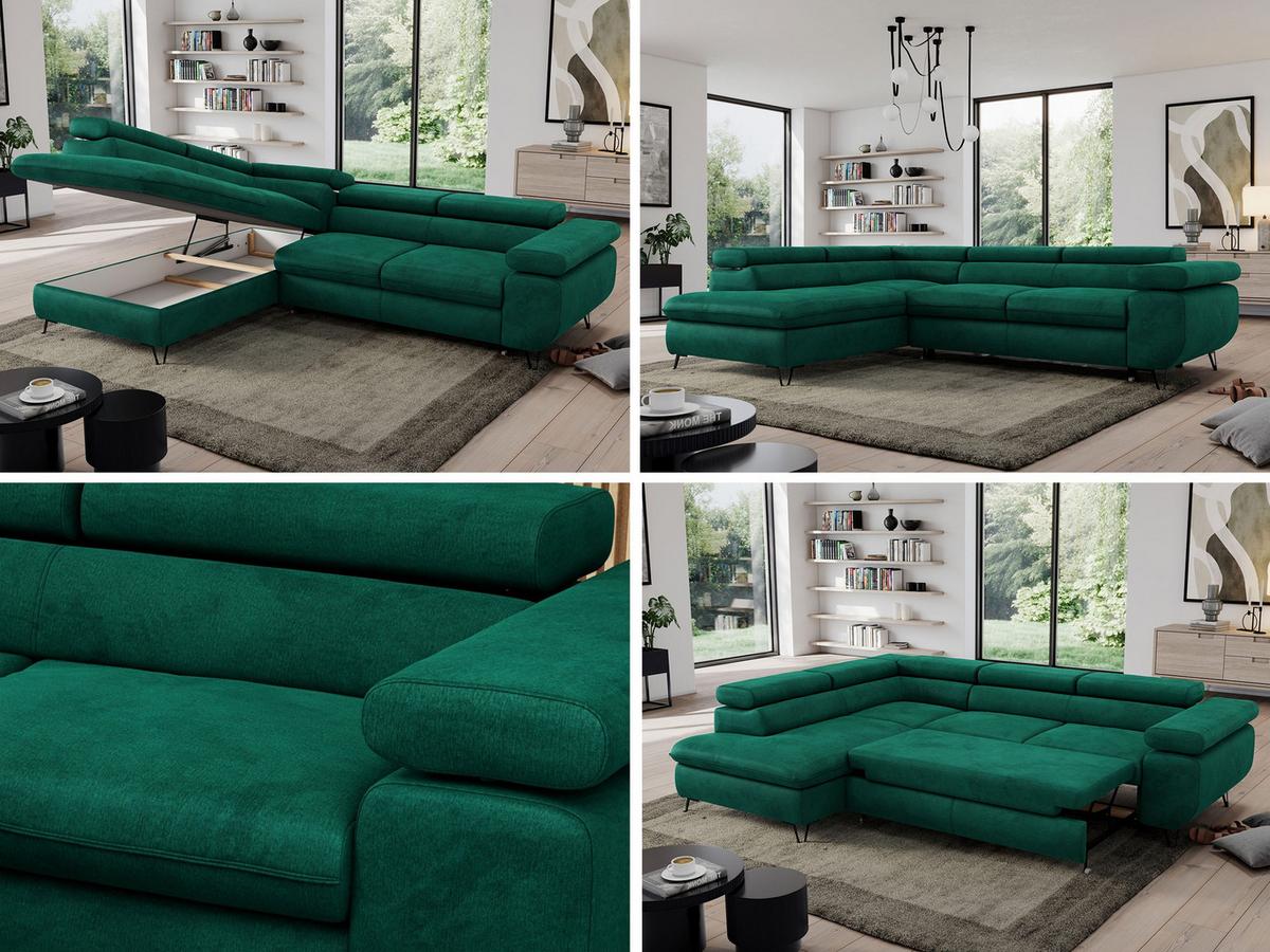 ECKSOFA PEDRO L Dunkelgrün Velvet - Links Seite - Dunkelgrün/Schwarz, Textil/Metall (208/273cm) - MKS