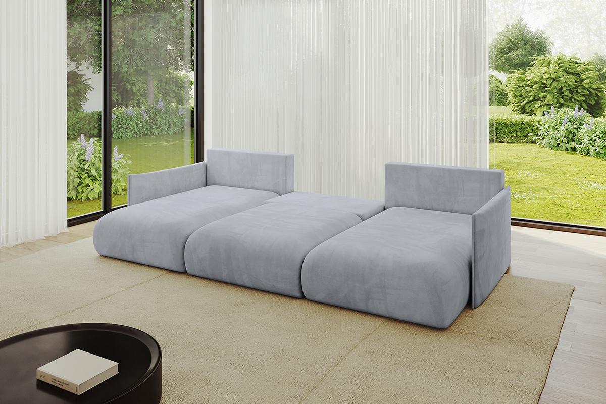 WOHNLANDSCHAFT mit Schlaffunktion und Bettkasten ONESK-U 317x177x72 Hellgrau Velours - Titanfarben, Holzwerkstoff/Kunststoff (317/72/177cm) - ALTDECOR