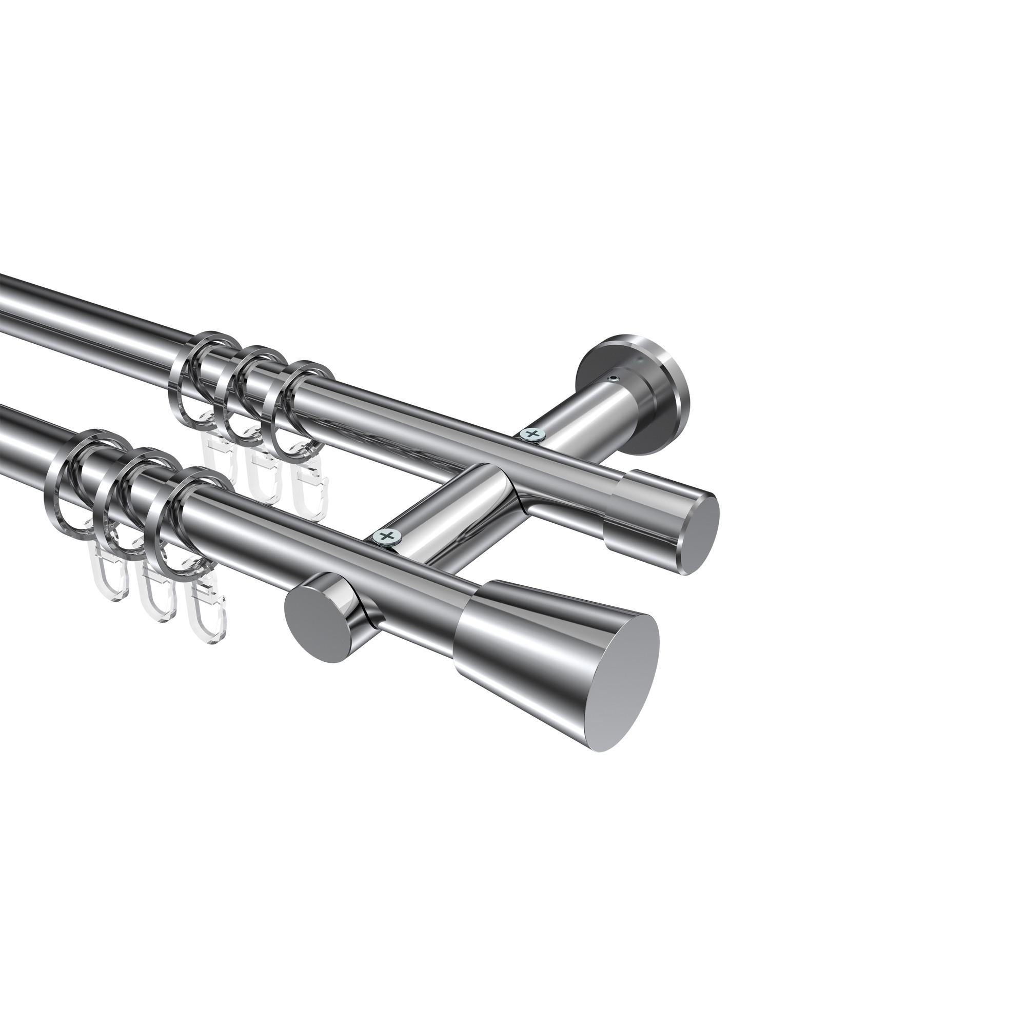GARDINENSTANGE Platon Sitra 260 cm (geteilt in 2 x 130 cm), 2-läufig, 20 mm Ø Chrom - Chromfarben, Metall (260cm) - INTERDECO