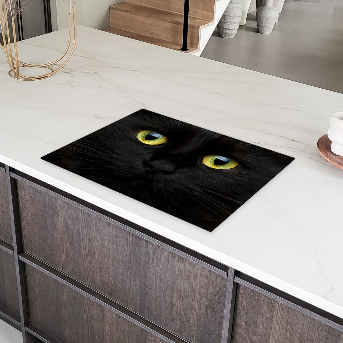 HERDABDECKPLATTE Katze - Augen - Gelb - Schwarz Herdabdeckung Induktionsfeld 75x52 cm - Schwarz, Kunststoff (75/52/0.2cm) - MuchoWow