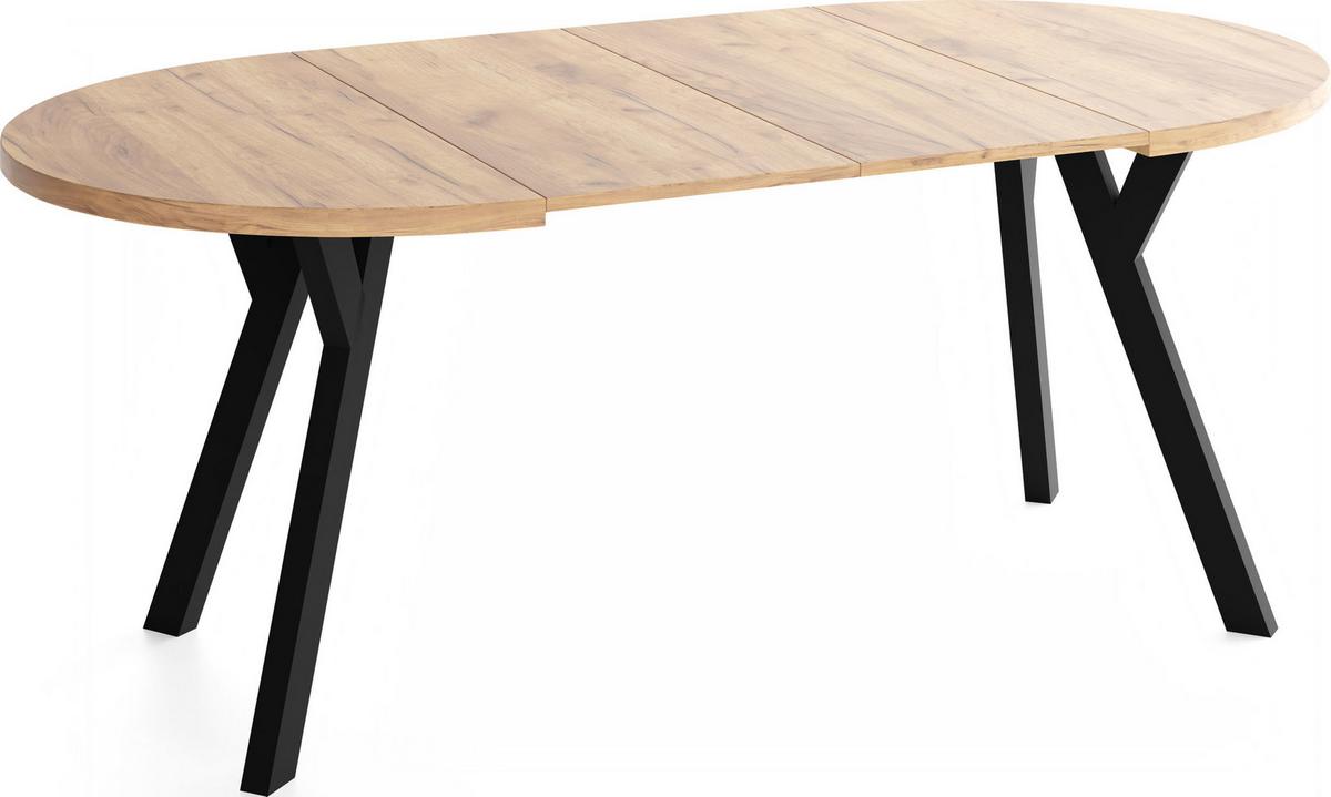 ESSTISCH Vero rund ausziehbar verlängerbar, Eiche Braun 100-200/100/77 cm - Eiche Wotan/Schwarz, Holz/Holzwerkstoff (100/200/76.5cm) - WFL GROUP