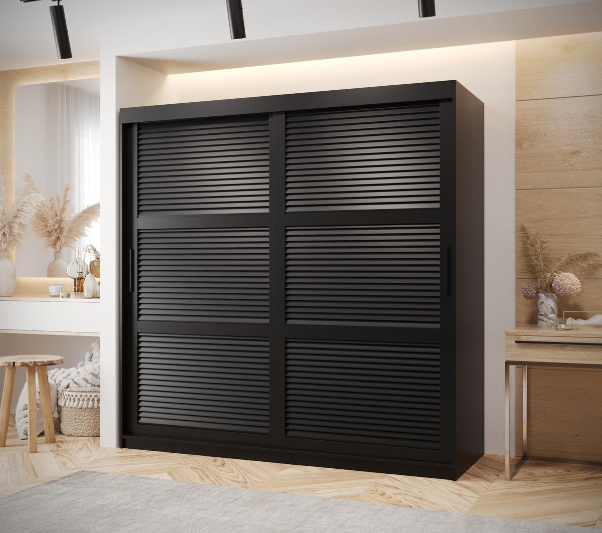 SCHWEBETÜRENSCHRANK 200/180/62 2-türig - Schwarz, Holz/Kunststoff (180/200/62cm) - MÖBEL KRYSPOL