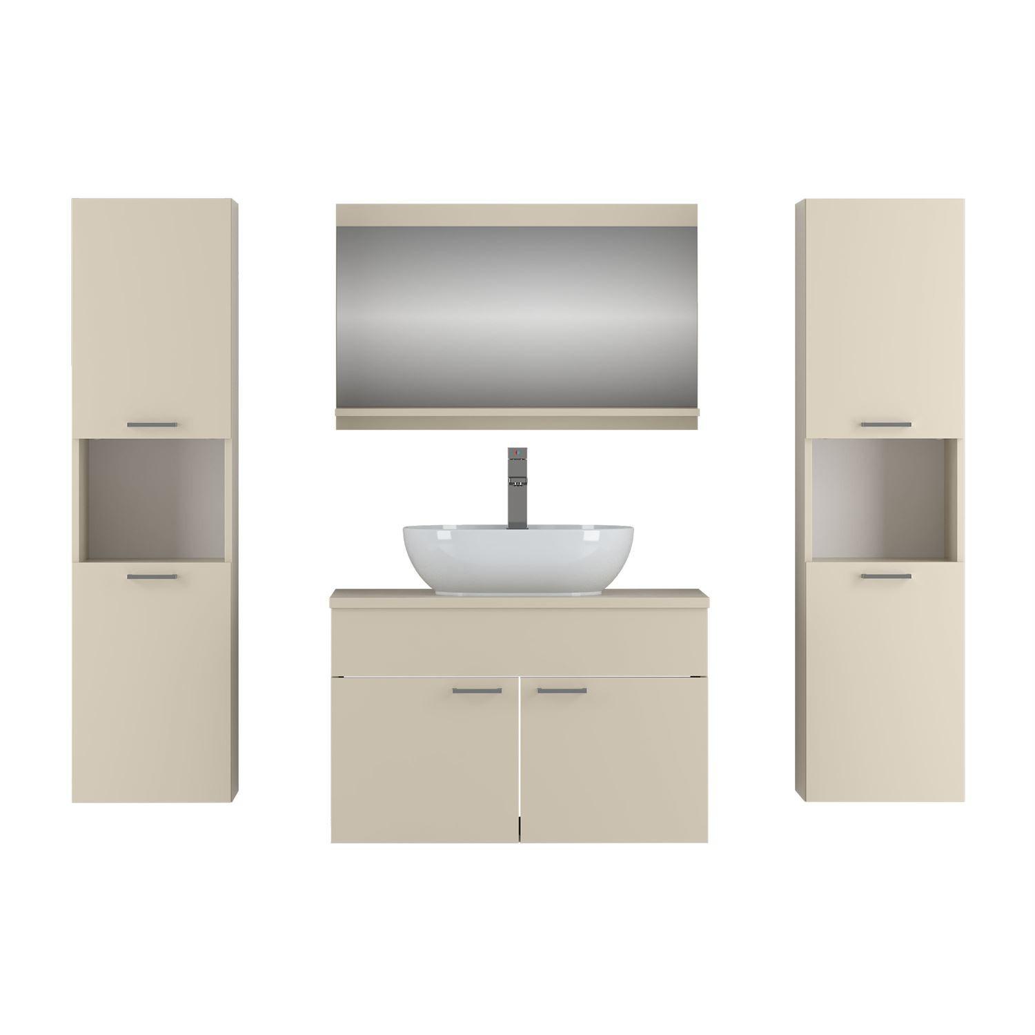 BADEZIMMERSCHRANK LUMIRE III Kaschmir Matt mit Spiegel - Beige, Holzwerkstoff (80/52/46cm) - Lookway