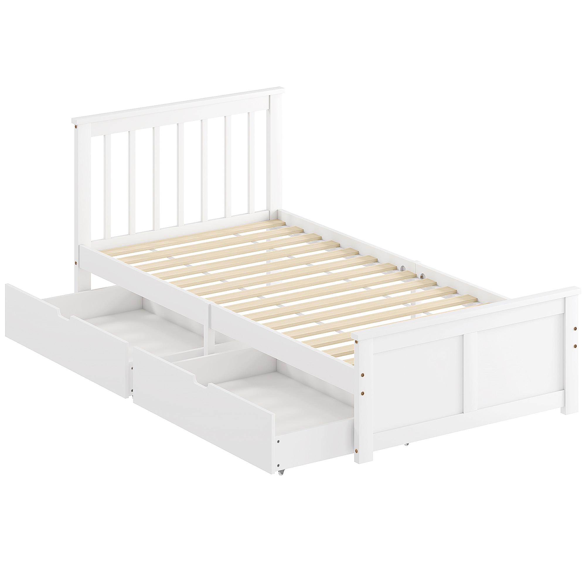 BETTGESTELL Kiefernholz MDF Weiß - Weiß, Holzwerkstoff (90/200cm) - HOMCOM