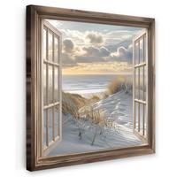 LEINWANDBILD Ausblick - Strand - Dünen - Meer - Natur Deko Groß 90x90 cm - Sandfarben, Textil (90/90cm) - MuchoWow