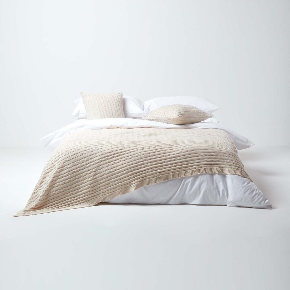 STRICKDECKE 130/170 cm, Baumwolle mit Zopfmuster - Naturfarben, Textil (130/170cm) - Homescapes
