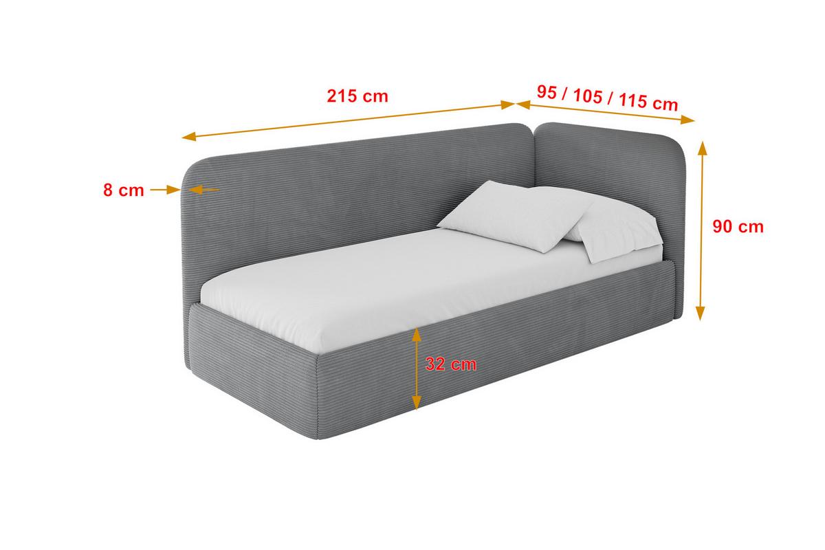 EINZELLBETT Jugendbett mit Bettkasten und Matratze H3/H4, Links - ELSY 80x200 Dunkelgrau - Graphitfarben, Holzwerkstoff/Textil (80/200cm) - ALTDECOR