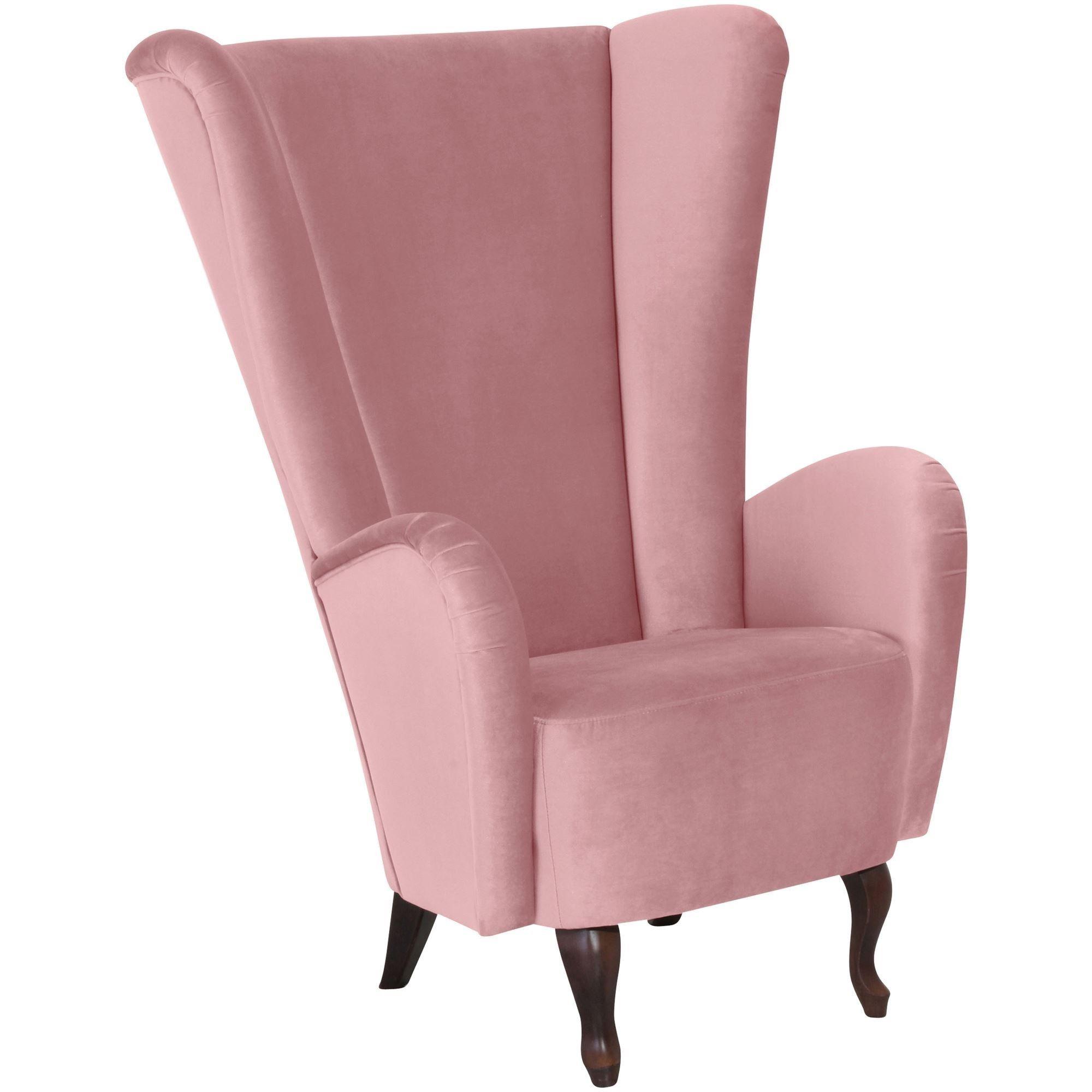 HOCHLEHNSESSEL Kailey Bezug Samtvelours Buche nussbaum dunkel / rosé - Rosa, Kunststoff (96/122/89cm) - 58aufmkessel