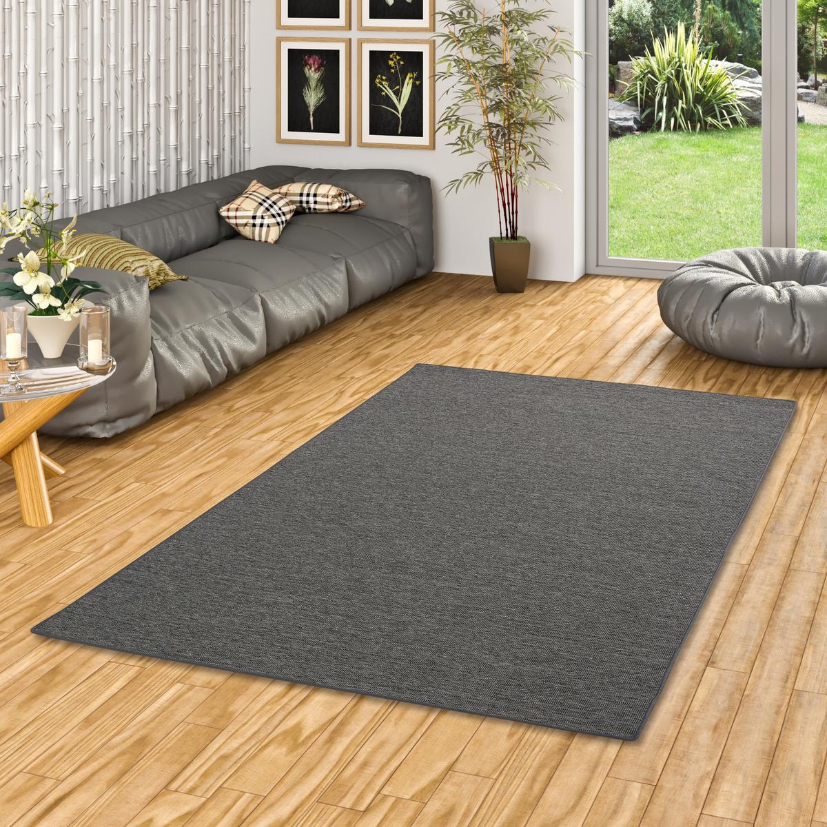 SISAL-OPTIK DESIGNER FLACHGEWEBE TEPPICH PURE MELIERT - Anthrazit, Textil (133/133cm) - Snapstyle