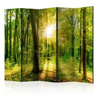 PARAVENT Akustik 5-tlg 225x172 cm Sonnenstrahlen Im Wald - Grün, Holz/Textil (225/172/3cm) - Muralo