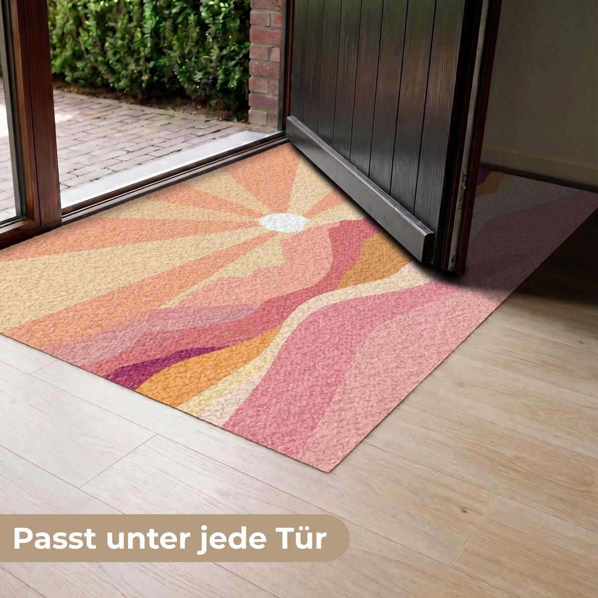 FUSSMATTE Berge - Abstrakt - Sonnenstrahlen - Rosa Sauberlaufmatte 120x80 cm - Rosa, Kunststoff (120/0.4cm) - MuchoWow