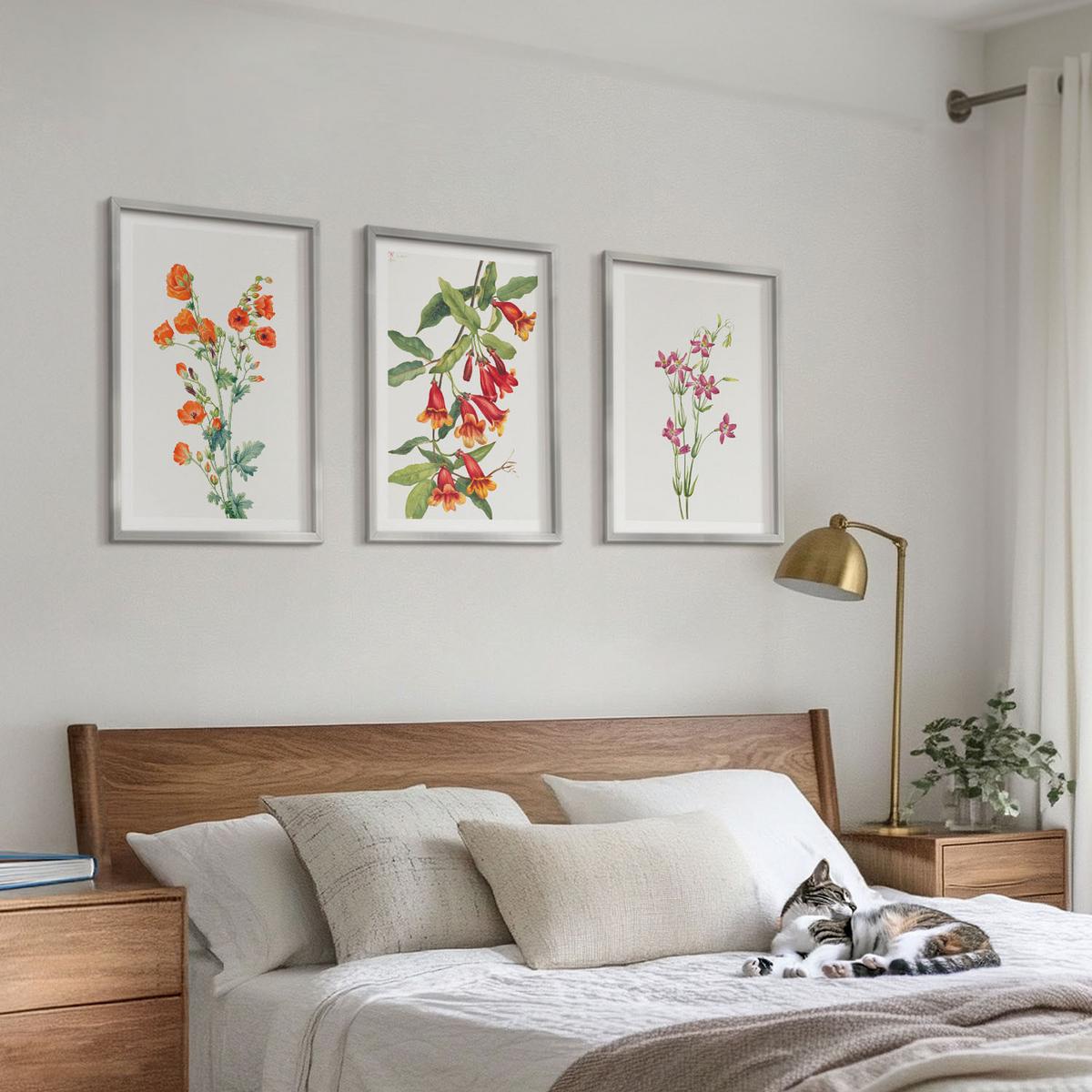 BILDER SET 3er Set - 40x60 cm Silberner Rahmen - Vintage-Retro-Blumenmalerei - Silberfarben, Kunststoff (40/60cm) - TULUP