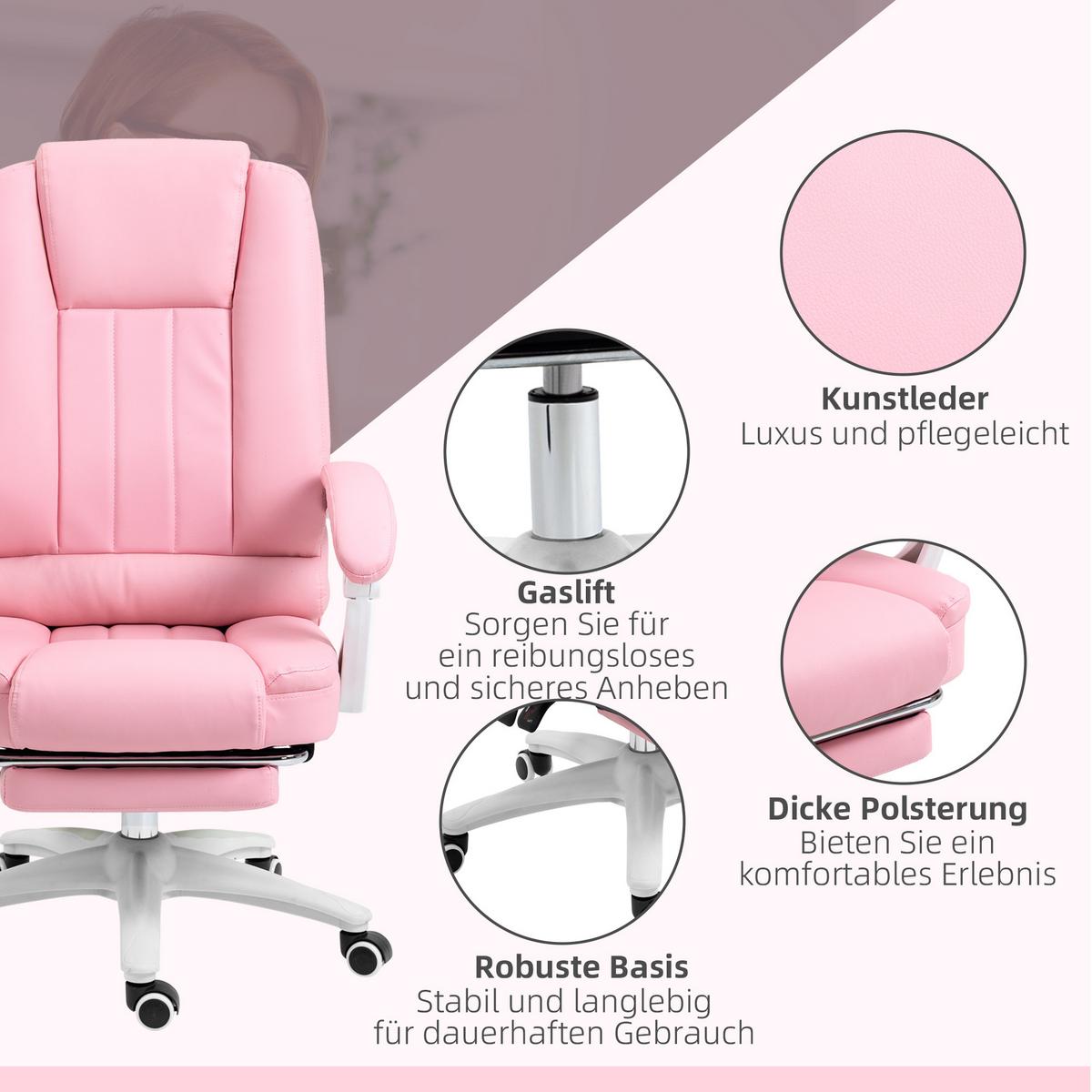 CHEFSESSEL, Bürostuhl, Kunstleder, Rosa - Rosa, Leder (68/116/65cm) - Vinsetto