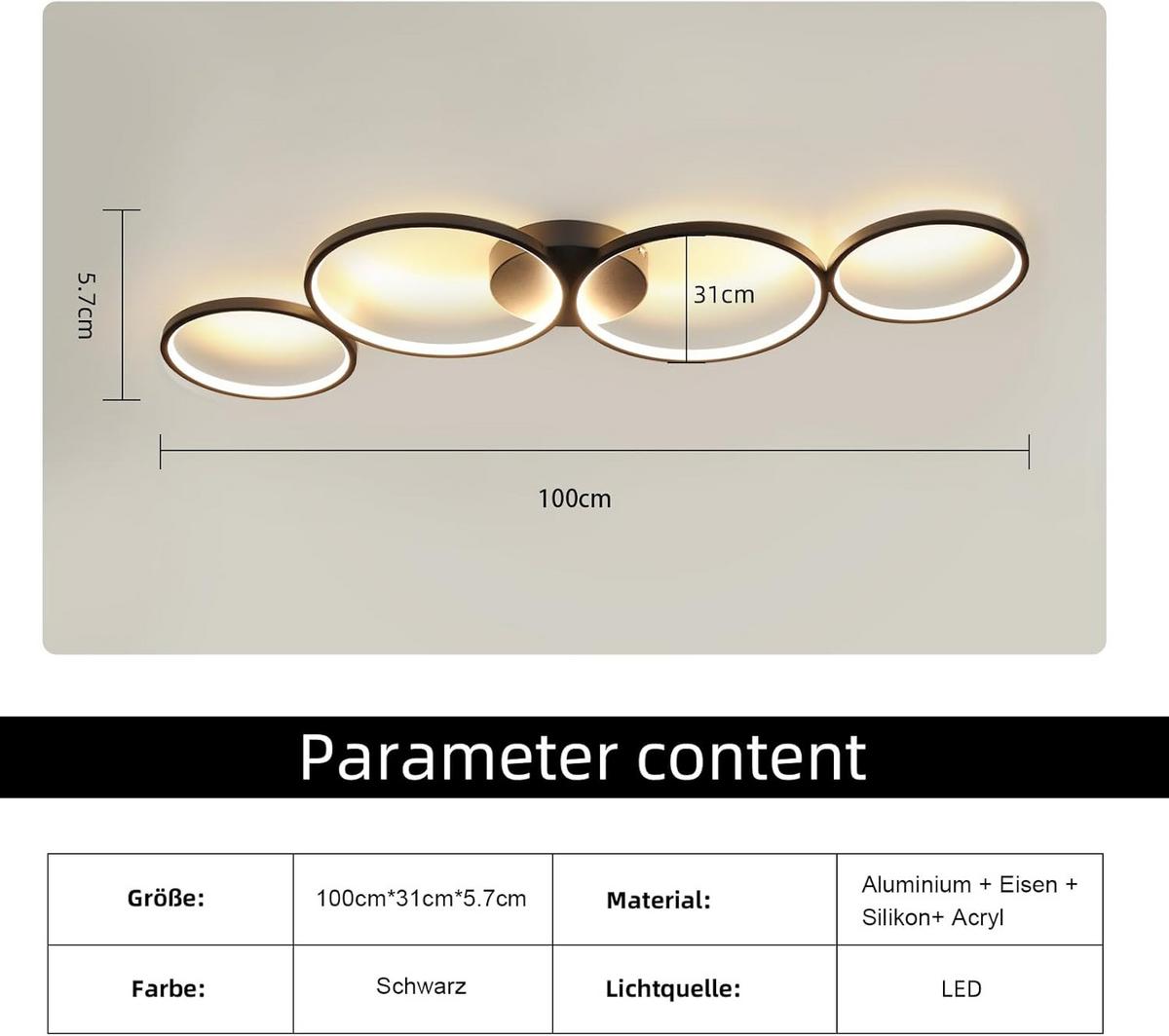 LED-DECKENLEUCHTE Tannwacht 35.5/5.8/100.0 cm - Schwarz, Metall (100/35.5/5.8cm) - ZMH