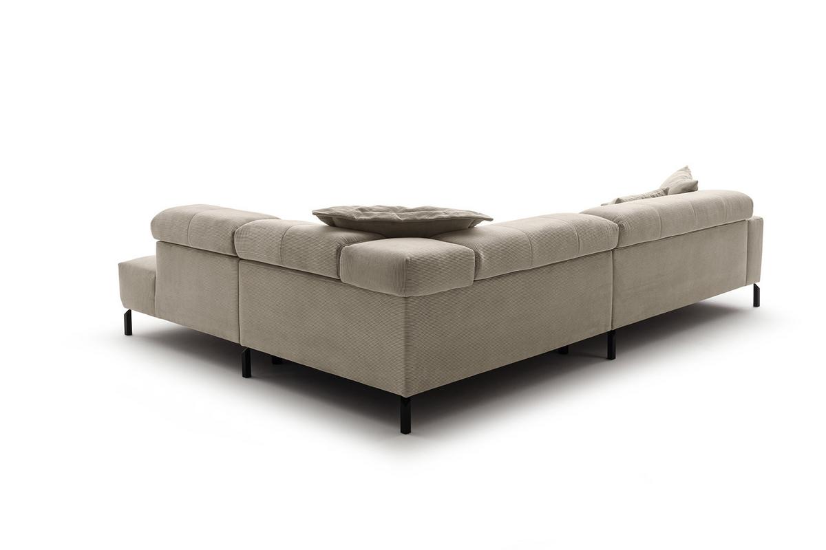 ECKSOFA MIT MOTORISCHEM SITZVORZUG OHIO Beige Cord Relaxfunktion - Beige/Schwarz, Textil/Metall (311/219cm) - KAWOLA