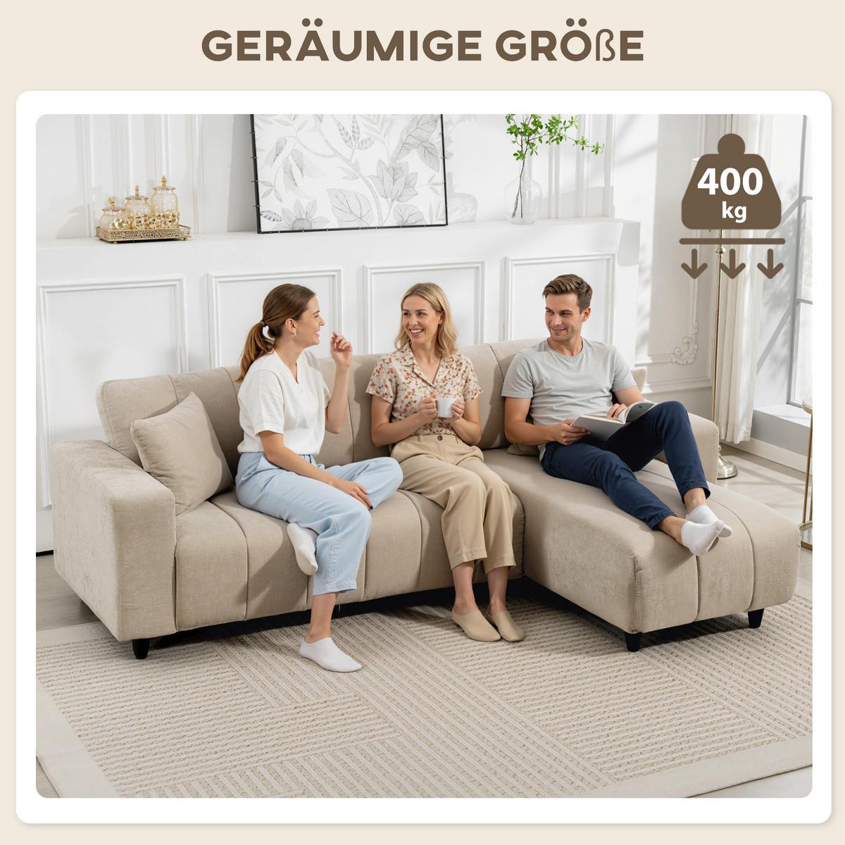 ECKSOFA Polyester Stahl Beige - Beige/Schwarz, Kunststoff/Textil (156/242cm) - HOMCOM