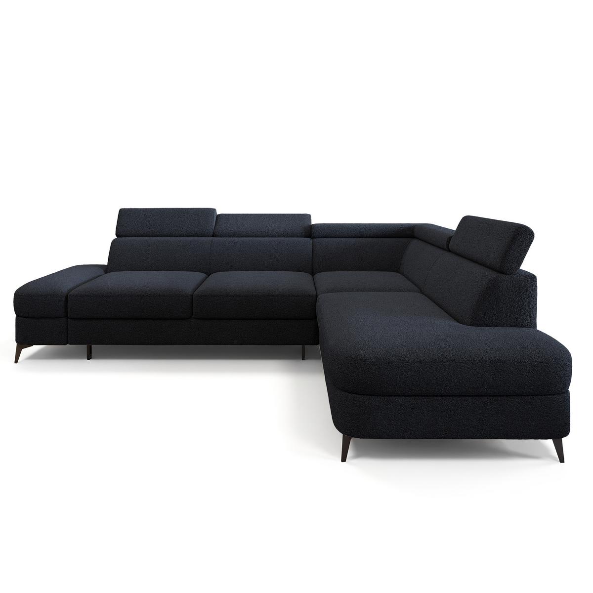 ECKSOFA AVISE Q R-S Schwarz Boucle-Stoff mit Schlaffunktion - Schwarz, Holzwerkstoff/Textil (268/195cm) - MASSENO