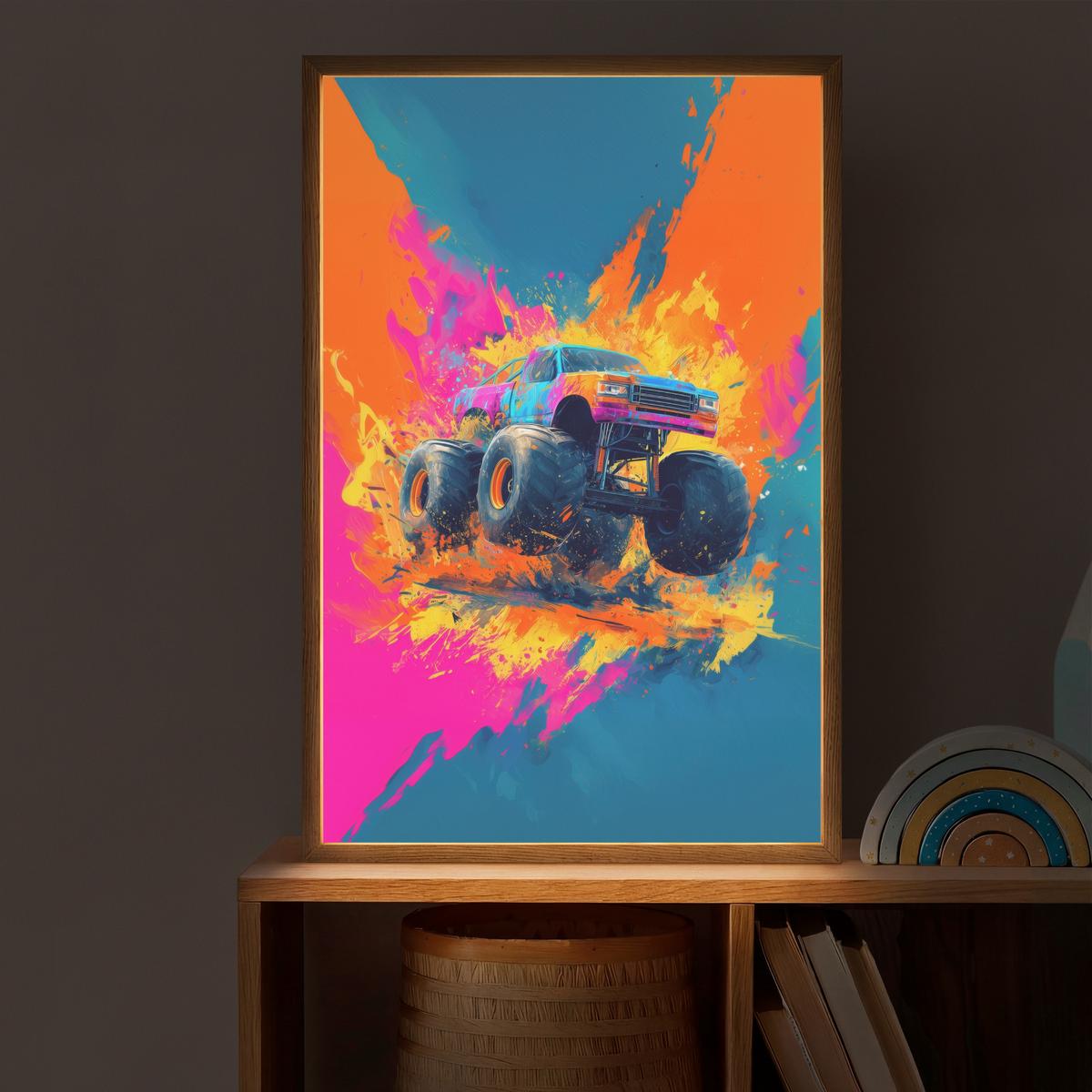 NACHTTISCHLAMPE MIT AKKU Monstertruck - Abstrakt - Farbspritzer - Farbenfroh 40x60 cm - Pink, Holzwerkstoff (8/40/60cm) - OnlyWow