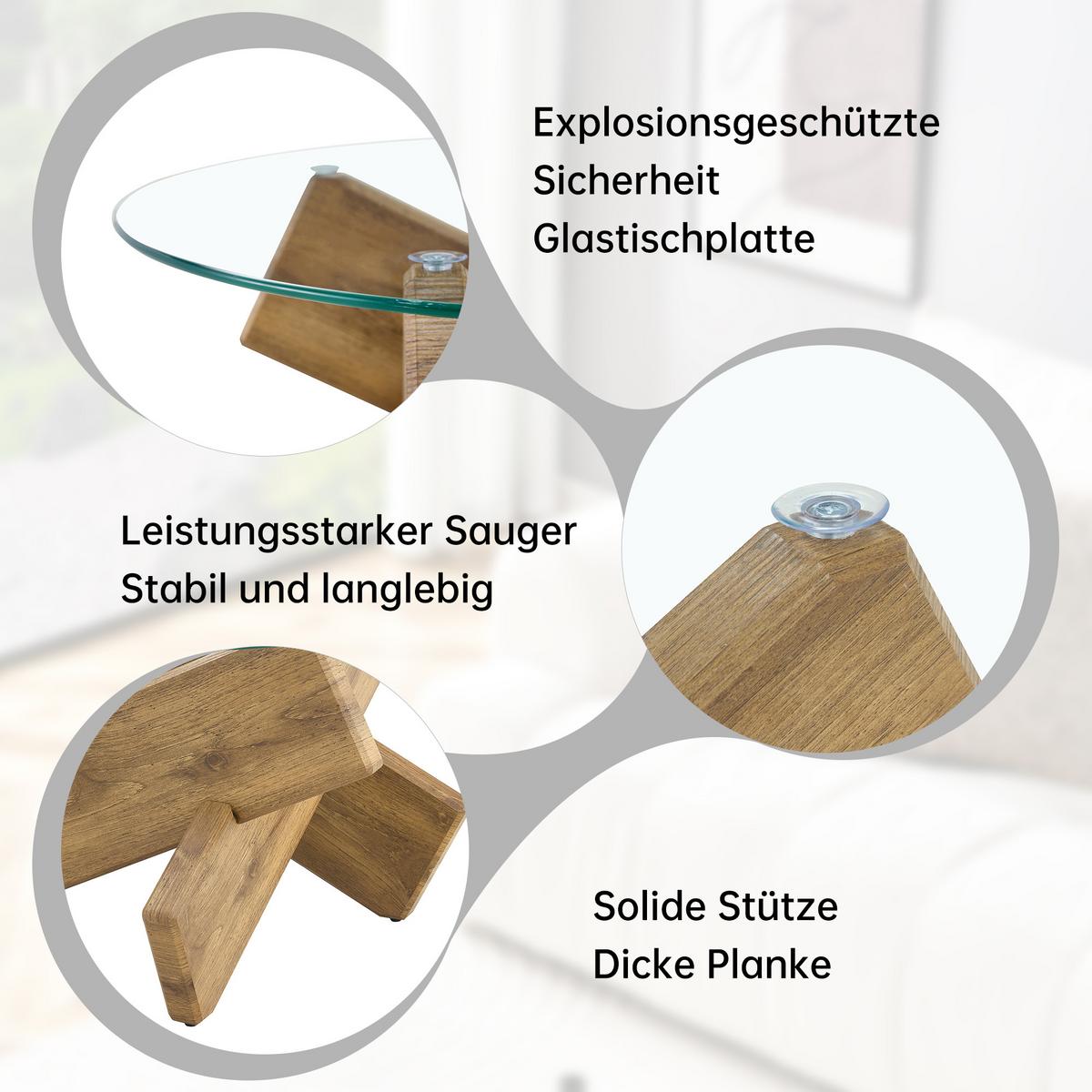 COUCHTISCH glas holzoptik kreuzgestell design - Wildeiche, Holzwerkstoff (79/79/45cm) - Urban Meuble