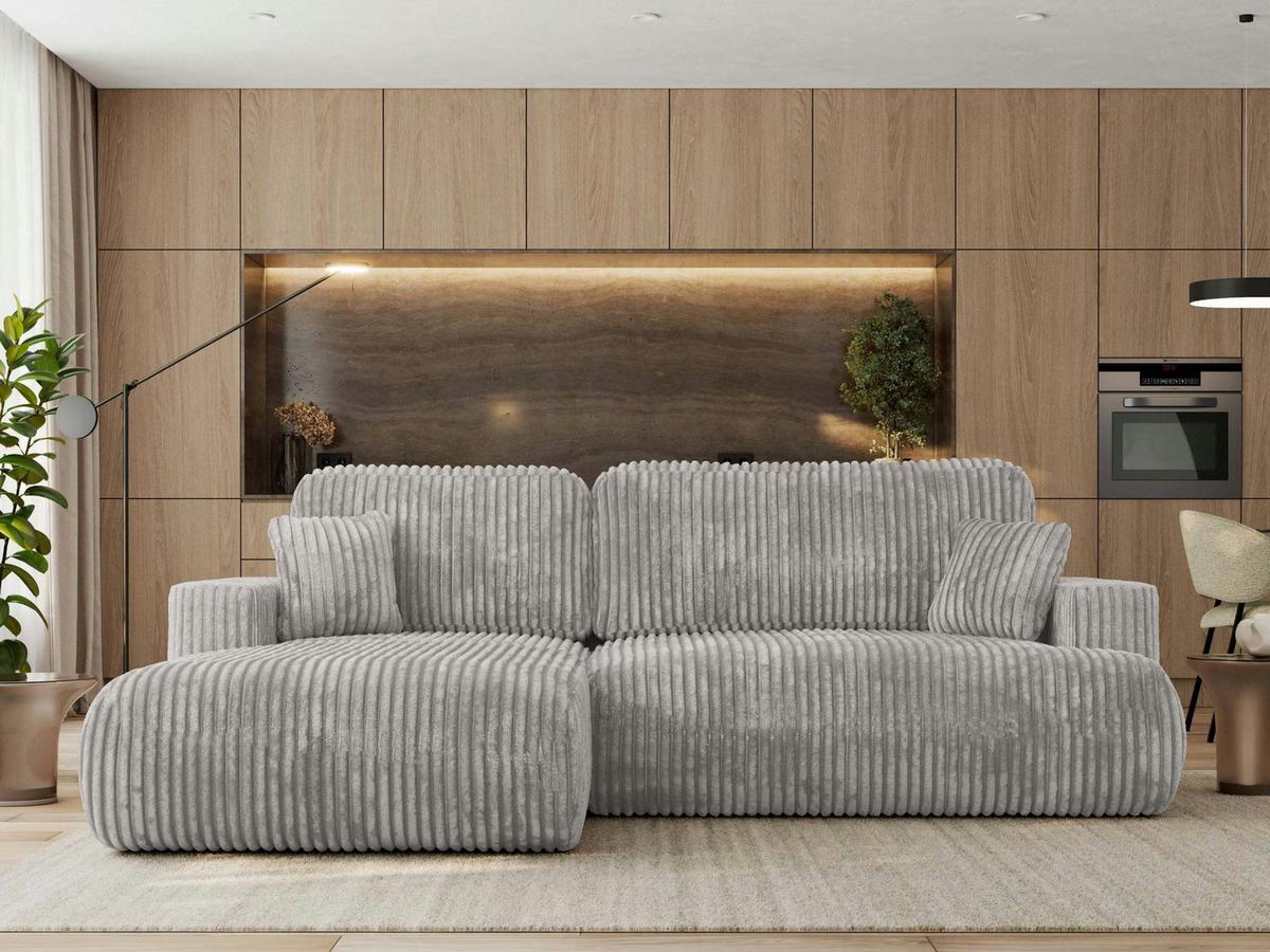 ECKSOFA OVO L Hellgrau Cord - Links Seite - Hellgrau/Schwarz, Kunststoff/Textil (271/195cm) - MKS