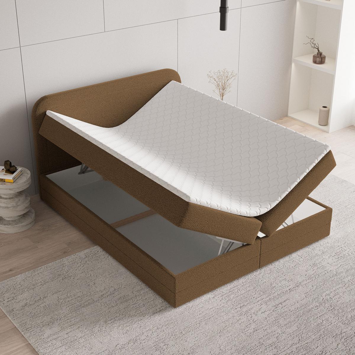 BOXBETT ARMEL 180x200 cm mit Matratze und Topper - Braun - Braun, Holz (180/200cm) - MASSENO