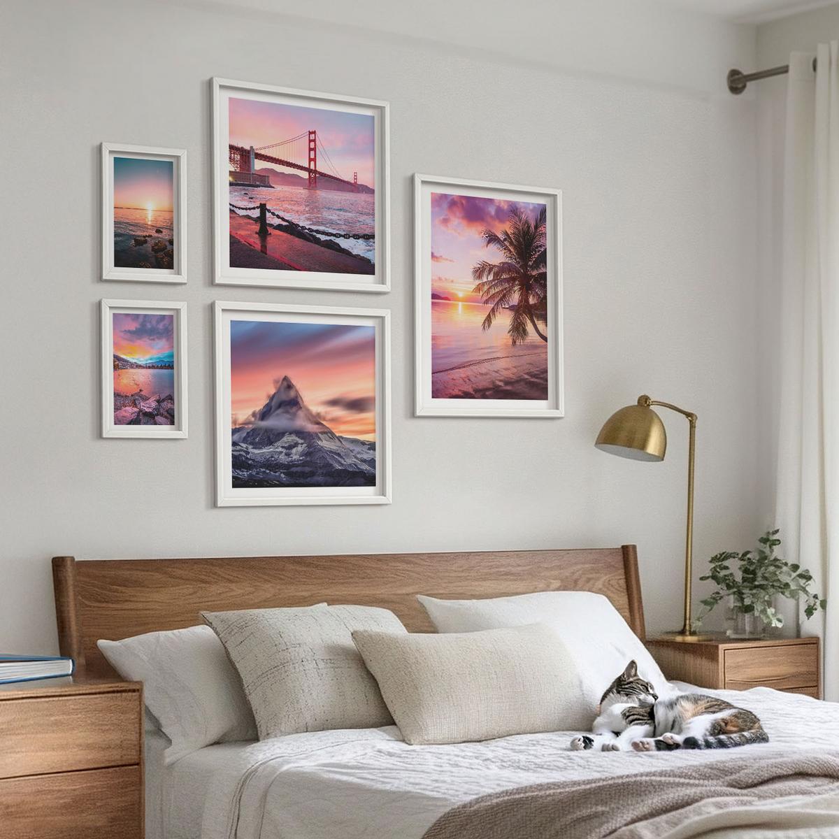 BILDER SET 5er Set - 50x50 cm & 20x30 cm & 40x60 cm Weißer Rahmen - Rosen, Champagner, Marmor, Pastell - Weiß, Kunststoff (40/60cm) - TULUP
