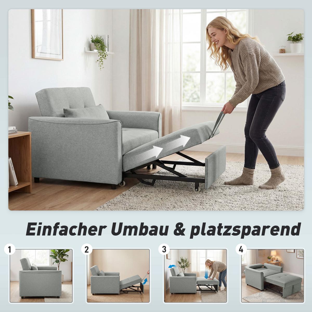 SCHLAFSESSEL Polyester Schaumstoff Grau - Grau, Textil (68/45.5/187cm) - HOMCOM