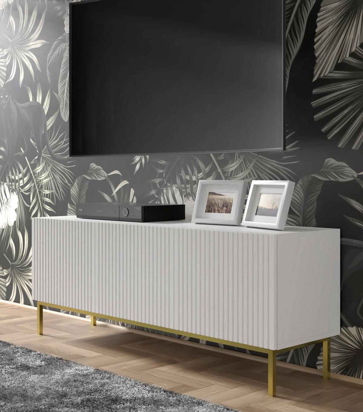TV LOWBOARD Weiß, Weiß, Gold 150/56/42 - Weiß, Holzwerkstoff (150/56/42cm) - RAUMHIRSCH FURNITURE